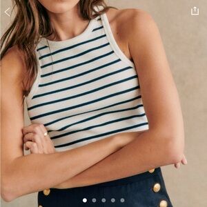 Sezane Marcelo Tank Top in Ecru Navy Stripe XS